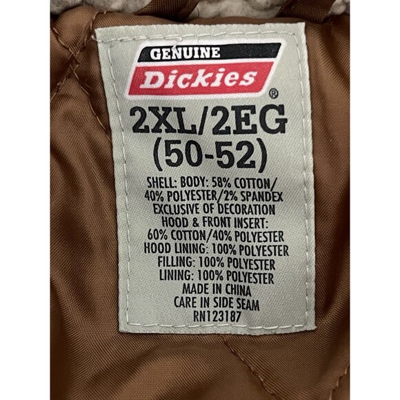 Genuine Dickies Hooded Work Jacket Brown Canvas Quilted Barn Coat 2XL (50-52) - Picture 12 of 16